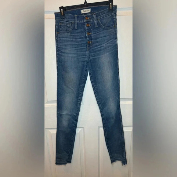 Madewell Jeans Womens Size 27Tall High Rise Skinny Button Fly Distressed Stretch - Picture 1 of 13